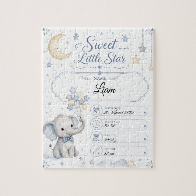 Puzzle Tableau de naissance bébé personnalisable avec élé (Vertical)