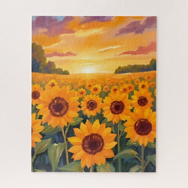 Puzzle Tableau de paysage de coucher de soleil dans un ch (Vertical)