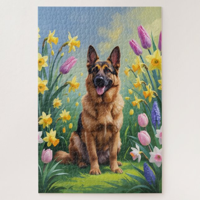 Puzzle Tableau des fleurs de printemps de chien berger al (Vertical)