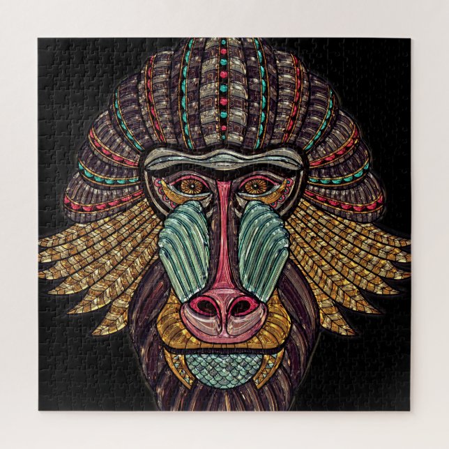 Puzzle Tabouret en verre satiné animal mosaïque art afric (Vertical)