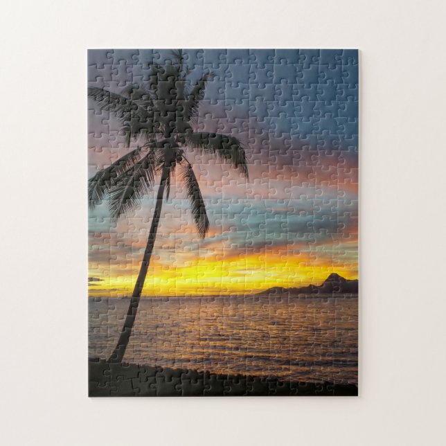 Puzzle Tahiti Coucher de soleil Tropical Palm Tree photo  (Vertical)