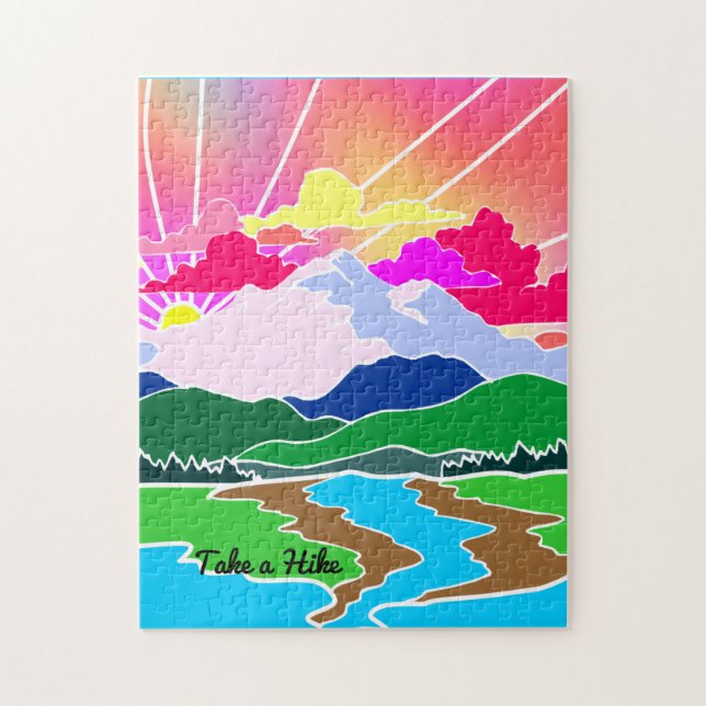 Puzzle Take a Hike - Colorful Sunset, Mountains and River (Vertical)