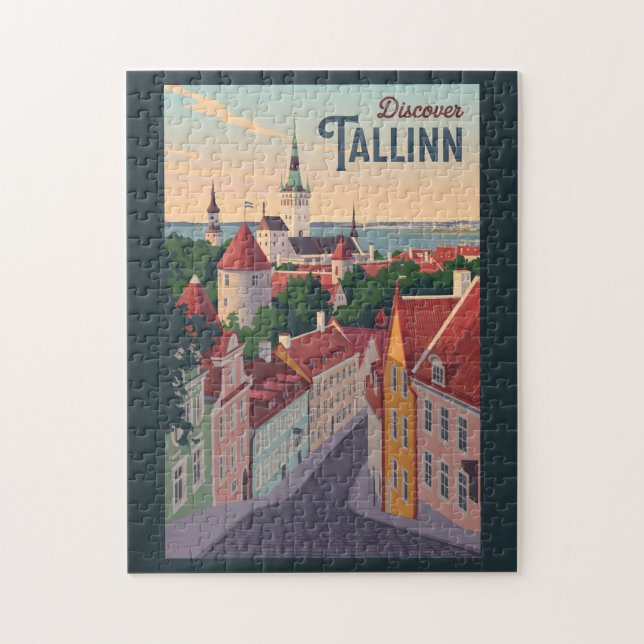 Puzzle Tallinn Estonie Illustration Voyage Art Vintage (Vertical)