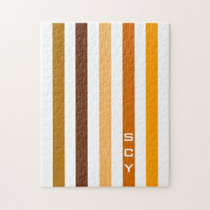 Puzzle Tan Brown Orange Vertical Stripes Monogramme