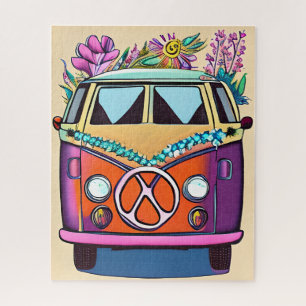 Puzzle Tan Floral Retro Hippie Van Art Vintage