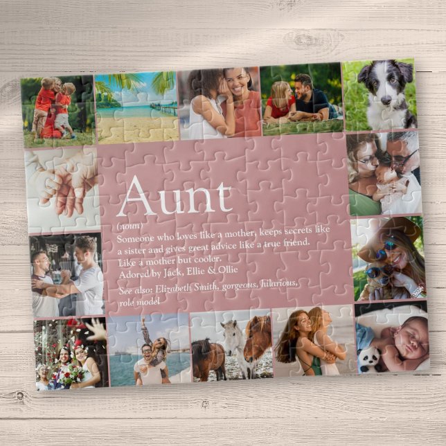 Puzzle Tante, Tatie Définition 14 Collage Photo Rose Amus (Aunt, Auntie Definition 14 Photo Collage Pink Fun Jigsaw Puzzle)