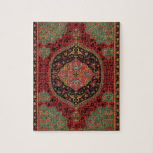 Puzzle Tapis persan vintage motif rouge vert arabesque