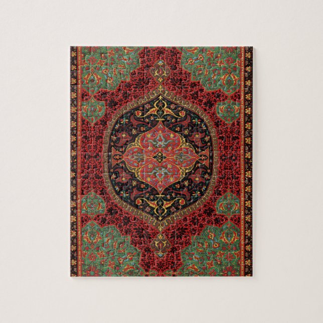 Puzzle Tapis persan vintage motif rouge vert arabesque (Vertical)