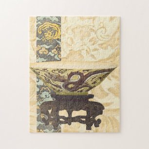 Puzzle Tapisserie asiatique avec bol et design dragon