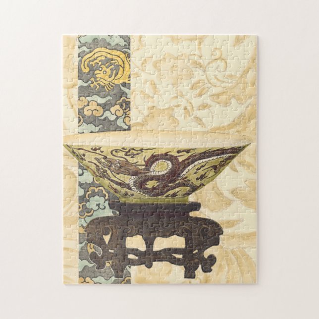 Puzzle Tapisserie asiatique avec bol et design dragon (Vertical)