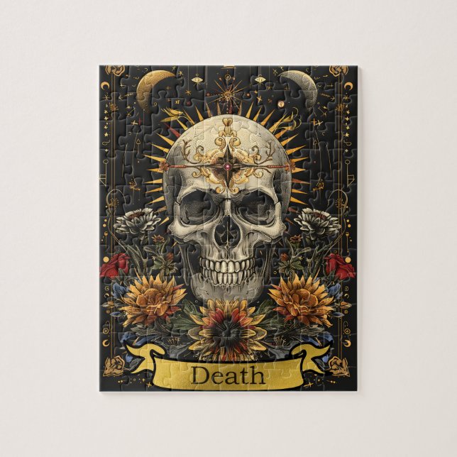 Puzzle Tarot Death Card Gothic Witchy Skull & Flowers (Vertical)