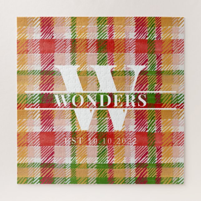 Puzzle Tartan Hard Plaid Custom Monogrammed (Vertical)