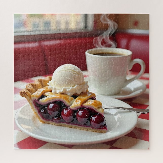Puzzle Tarte cerise, crème glacée vanille et café (Vertical)