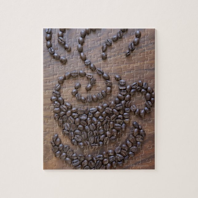 Puzzle Tasse de café illustrée à l'aide de grains de café (Vertical)
