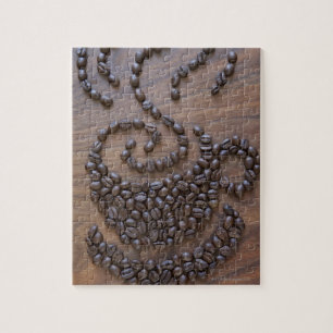 Puzzle Tasse de Coffe illustrée utilisant des grains de