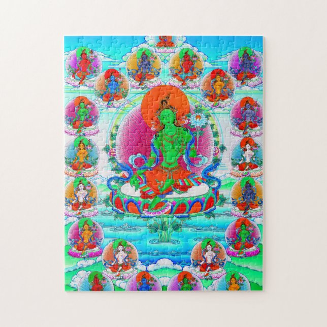Puzzle Tatouage cool oriental tibétain thangka vert Tara (Vertical)