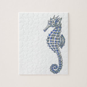 Puzzle Tatouage Seahorse en bleu et gris