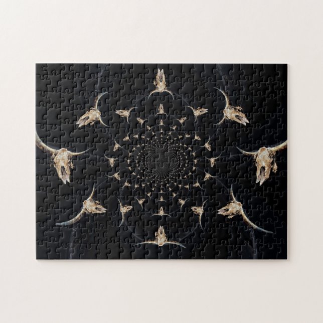 Puzzle Taureau Cowboy Ouest Pays Abstrait Vintage (Horizontal)