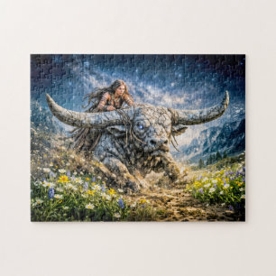 Puzzle Taureau Zodiaque chevauchant une créature mystique