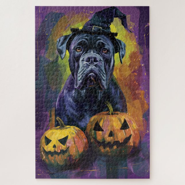 Puzzle Taurillon Bouledogue Mastiff Halloween Sorcière et (Vertical)