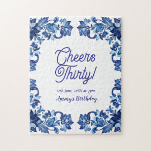 Puzzle Tcheers trente ans royal bleu floral bordure na
