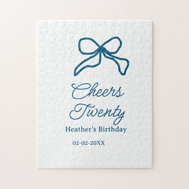 Puzzle Tcheers vingt nœud papillon bleu nom date boho rét (Vertical)