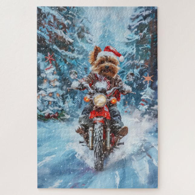 Puzzle Tchiens de Biewer Terrier à moto Noël (Vertical)