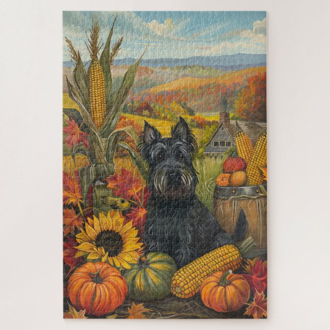 Puzzle Tchiens Terrier Chien Récolte d'Automne Action de  (Vertical)