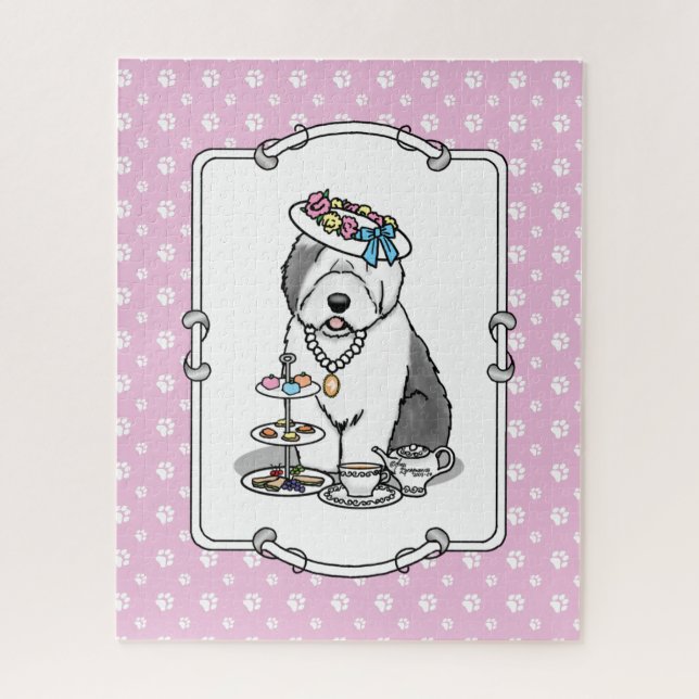 Puzzle Tea Party Vieux chien anglais (Grey 1) (Vertical)