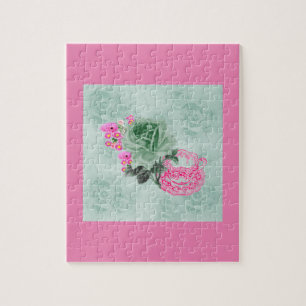 Puzzle Tea-up Vintage vert et rose et Rose