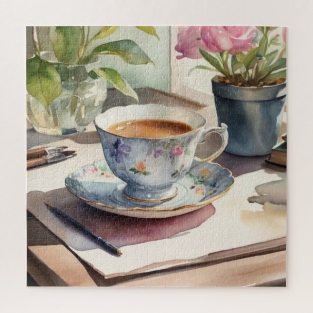 Puzzle Teacup vintage aquarelle (Vertical)