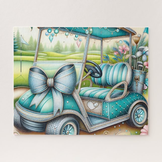 Puzzle Teal Bow Luxury Golf Cart (Horizontal)
