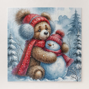 Puzzle Teddy Bear frappe un Snowman