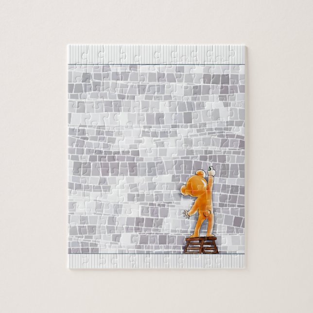 Puzzle Teddy Bear Writing on Brick Wall (Vertical)