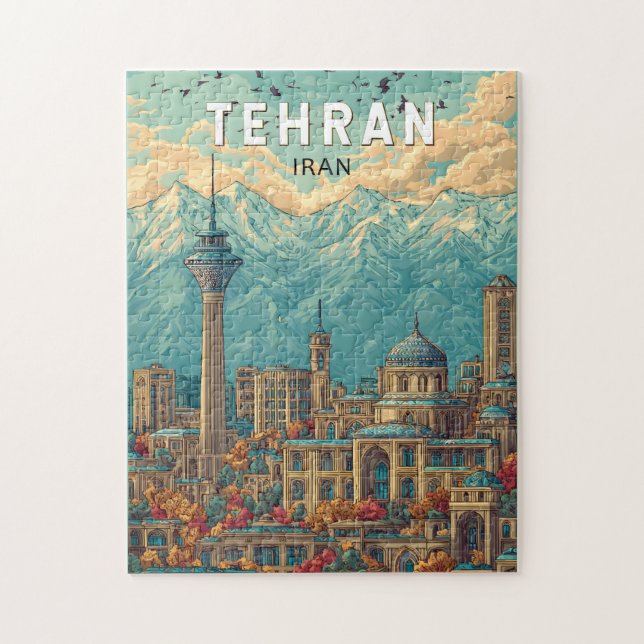 Puzzle Téhéran Iran Illustration Voyage Art Vintage (Vertical)