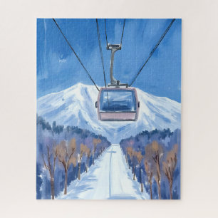 Puzzle Télécabine de ski Montagne enneigée Aquarelle
