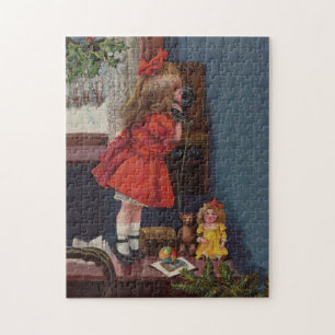 Puzzle Téléphone Antique de Petite Fille de Noël