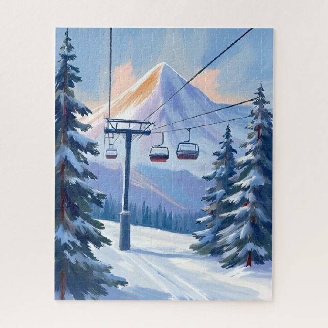 Puzzle Télésiège | Ski aquarelle hiver montagne (Vertical)