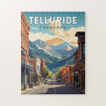 Puzzle Telluride Colorado Travel Art Vintage<br><div class="desc">Telluride design de voyage rétro vectoriel dans un style emblème. Telluride,  une ancienne ville minière victorienne située dans les Rocheuses du Colorado,  est située dans un canyon boisé au milieu de sommets boisés,  au pied d'une station de ski et de golf populaire.</div>