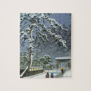 Puzzle Temple de Honmonji dans la neige - 川瀬巴水 de