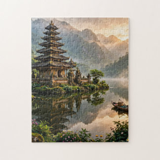 Puzzle Temple sur un lac de montagne