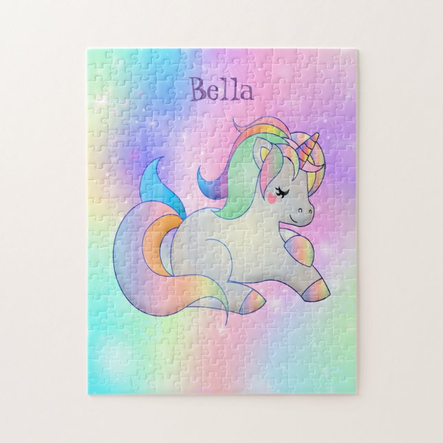 Puzzle Tendance Rainbow Unicorn personnalisée (Vertical)