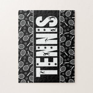 Puzzle Tennis Typographie Texte Cool noir et blanc Cadeau