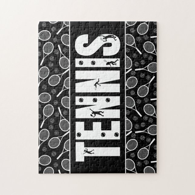 Puzzle Tennis Typographie Texte Cool noir et blanc Cadeau (Vertical)