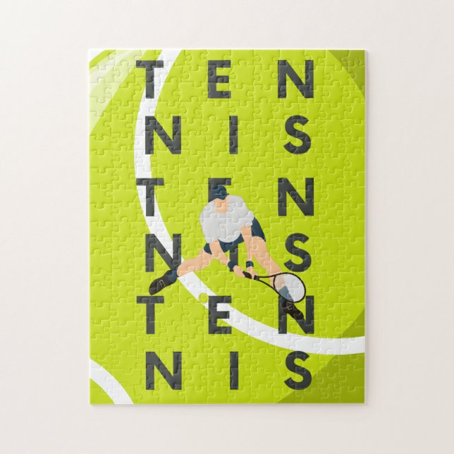 Puzzle Tennis Typographie Texte & Joueur Silhouette Enfan (Vertical)