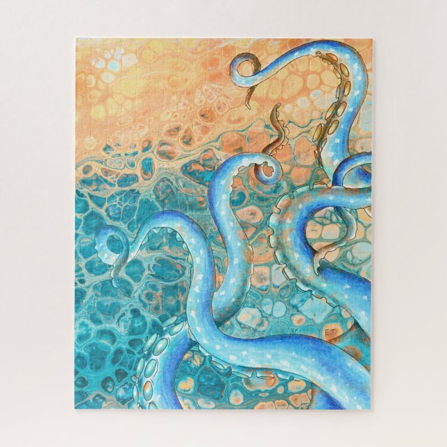 Puzzle Tentacles bleus Octopus Kraken Encre Turquoise Abs (Vertical)