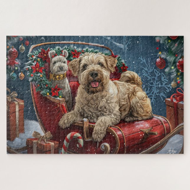 Puzzle Tenter Wheaten de Noël Festif (Horizontal)