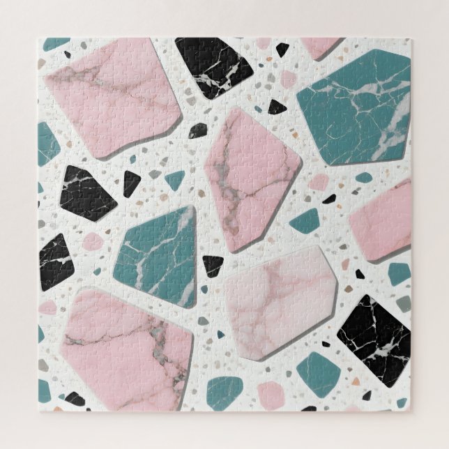 Puzzle Terrazzo Marbre Pastel Rose Sarcelle Moderne (Vertical)