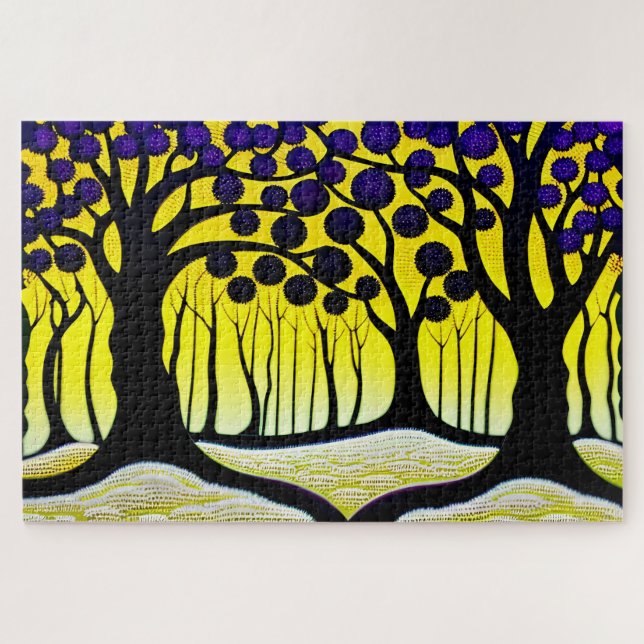 Puzzle Terre Abstraite de paradis forestier jaune et pour (Horizontal)