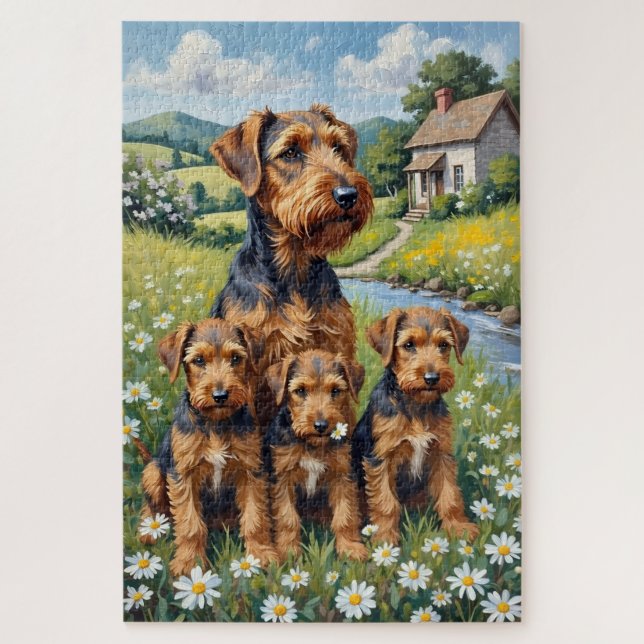 Puzzle Terrier Airedale Daisy Meadow Art (Vertical)